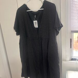 torrid Heather Black V-Neck Button-Front Dress